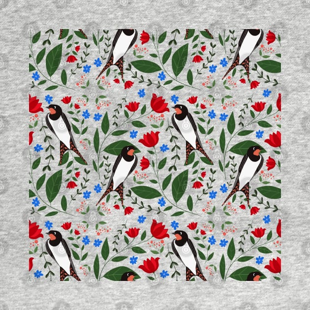 Birds and flowers seamless pattern by BosskaDesign